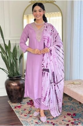 Lavender  Salwar Kameez in Embroidered Viscose SK155164