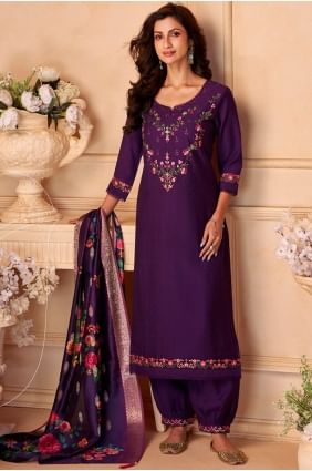 Salwar Kameez in Lavender Viscose with Embroidered SK155788