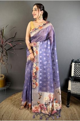 Lavender Saree in Cotton with Printed SR30063