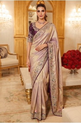 Sequins,embroidered Silk Saree in Lavender SR30301