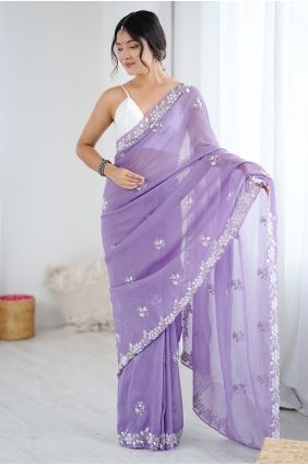 Lavender Sequins Chiffon Saree with Blouse SR29827
