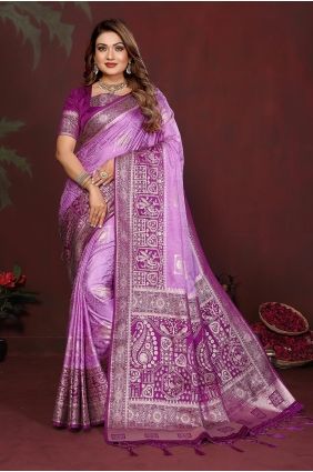 Lavender Satin Zari Saree with Blouse SR29929