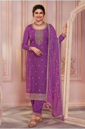 Lavender Straight Pant Suit with Embroidered Georgette SK155116