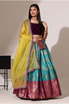 Silk Blue pink Lehenga Choli in Embroidered LC9020