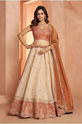 Lehenga Choli in Cream Tissue with Hand LC9119