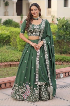Thread Silk Green Lehenga Choli with Dupatta LC9016