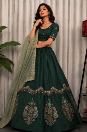 Green Thread Lehenga Choli in Silk LC9148