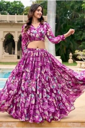 Faux georgette Printed Lavender Lehenga Choli with Dupatta LC8515