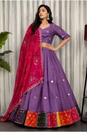 Lehenga Choli in Lavender Silk with Thread LC9146