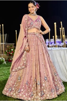 Lavender Embroidered Tissue Lehenga Choli LC8731
