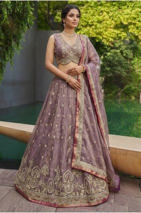 Embroidered Tissue Lehenga Choli in Mouve LC9235