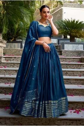 Navy blue Weaving Lehenga Choli in Chanderi LC8891