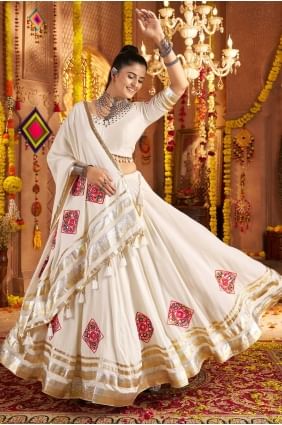 Off white Embroidered Viscose Lehenga Choli LC8545