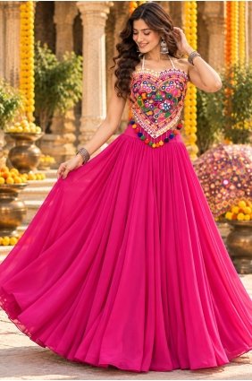 Pink Lehenga Choli in Georgette with Plain LC9291