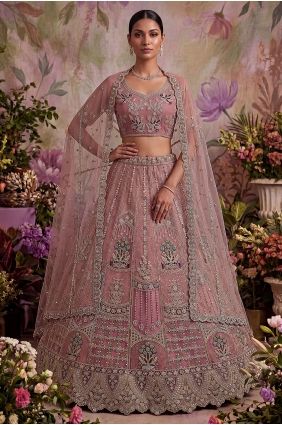 Net Lehenga Choli in Pink with Lace LC9027
