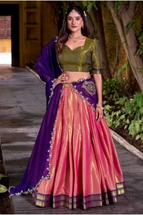 Weaving Silk Lehenga Choli in Pink with Dupatta LC8610