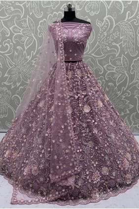 Purple Embroidered Net Lehenga Choli LC8799