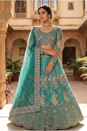 Sequins Net Rama Lehenga Choli with Dupatta LC9086