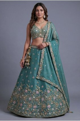 Lehenga Choli in Rama Tissue with Embroidered LC9209