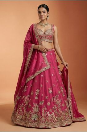 Rani pink Lehenga Choli in Tissue with Embroidered LC9155