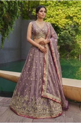 Rose gold Lehenga Choli with Embroidered Tissue LC9162