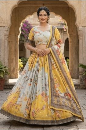 Printed Silk Lehenga Choli in Yellow LC9132