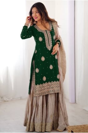 Beige Sequins Silk Lehenga Suit LS090