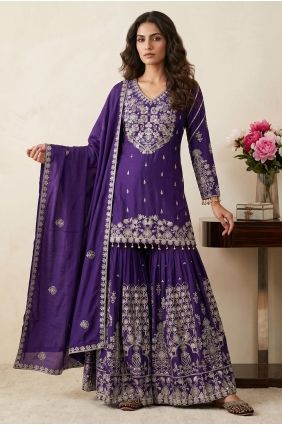 Sequins Silk Purple Lehenga Suit with Dupatta LS100