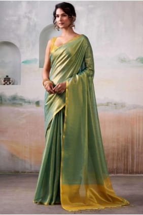 Light green Tussar silk Saree with Embroidered SR29024