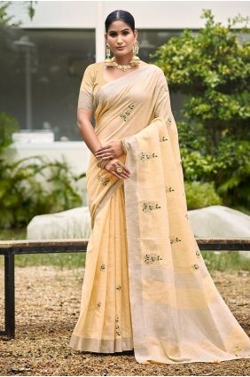 Light Peach Linen Saree with Weaving SR29916