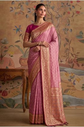 Light pink Saree with Zari,weaving Silk SR30336