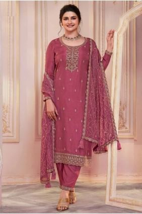 Light burgundy  Straight Pant Suit in Georgette with Embroidered SK155120