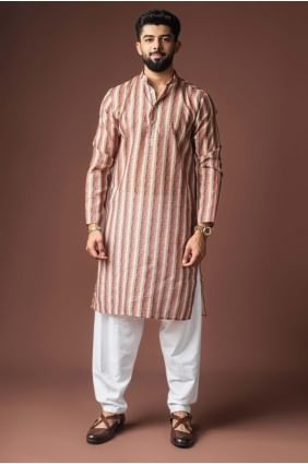 Cream Men Kurta in Linen with Digital print KURR592