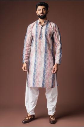 Multicolor Men Kurta in Digital print Linen KURR577