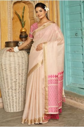 Weaving Saree in Pink Linen SR29209