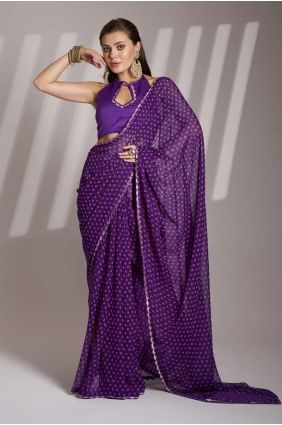 Linen Saree with Printed lace in Lavender  SR28161