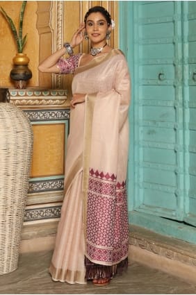 Weaving Linen Wine Saree with Blouse SR29212