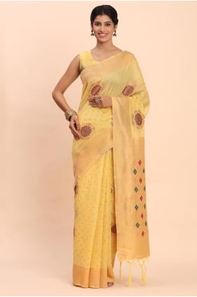 Weaving Saree in Yellow Linen SR29038