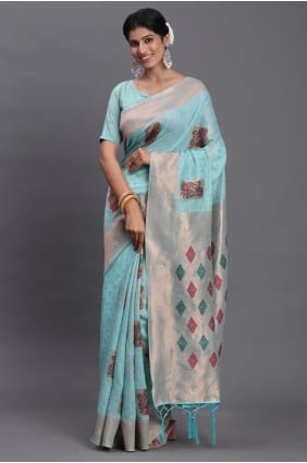 Sky blue Weaving Saree in Linen SR29037