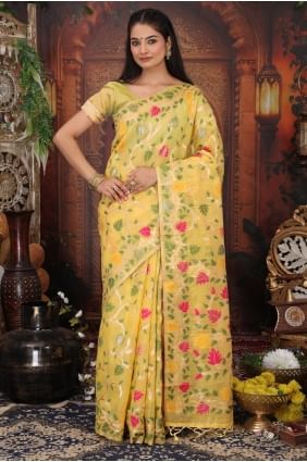 Linen Saree in Yellow with Weaving SR28989