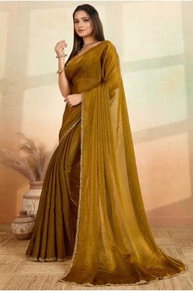 Satin Saree in Mahendi with Embroidered SR28708