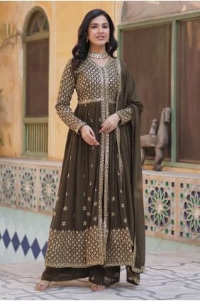 Mahendi  Straight Pant Suit in Faux georgette with Embroidered SK155191