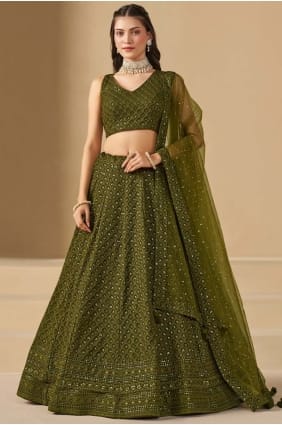Georgette Lehenga Choli with Thread in Mahendi LC8904