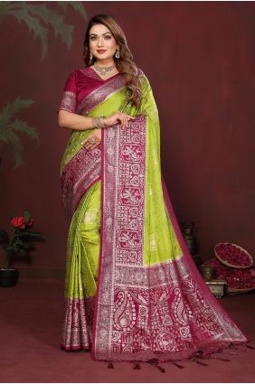 Mehendi Zari Satin Saree SR29928