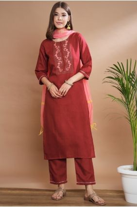 Maroon Salwar Kameez with Embroidered Cotton blend SK15749