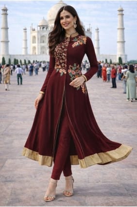 Salwar Kameez in Maroon Georgette with Embroidered SK156049