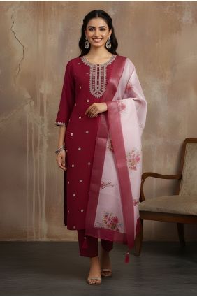 Maroon Silk Salwar Kameez with Embroidered SK159101