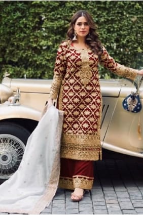 Faux georgette Maroon Eid Palazzo Suit in Sequins PZ4301