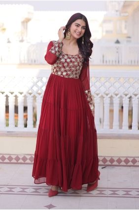 Sequins Gown Dress in Maroon Georgette GW1255