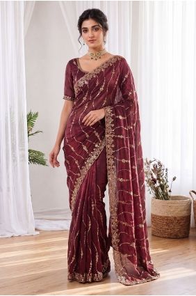 Maroon Saree in Hand,sequins Silk SR30190